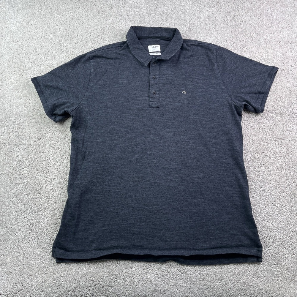 Rag & Bone Polo Shirt Mens Large Gray Short Sleeve Cotton Blend Logo Designer